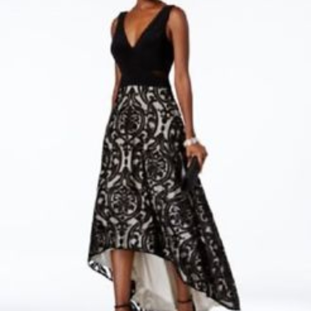 Xscape Women's Hi Lo Dress with Velvet Detail